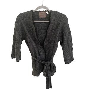 Anthropologie Guinevere Charcoal Gray Scallop Hem Patterned Belted Cardigan S